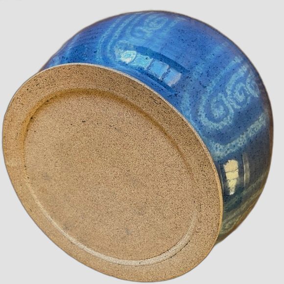 Large Blue Glazed Salad Bowl Pottery - Picture 3 of 15